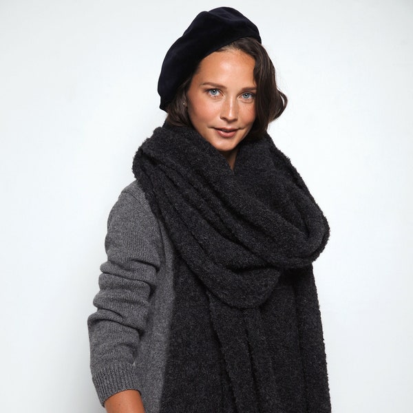 Alpaca Boucle Blanket Scarf: Soft, Textured Knit Shawl (89% Alpaca)