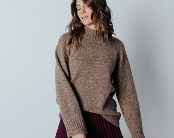 women sweater/alpaca sweater/oversize sweater/women pullover/brown sweater/mock neck sweater/gift for women