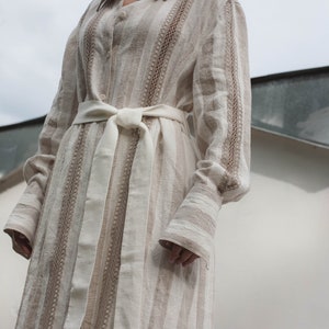 linen shirt dress with pockets and tie-belt image 5