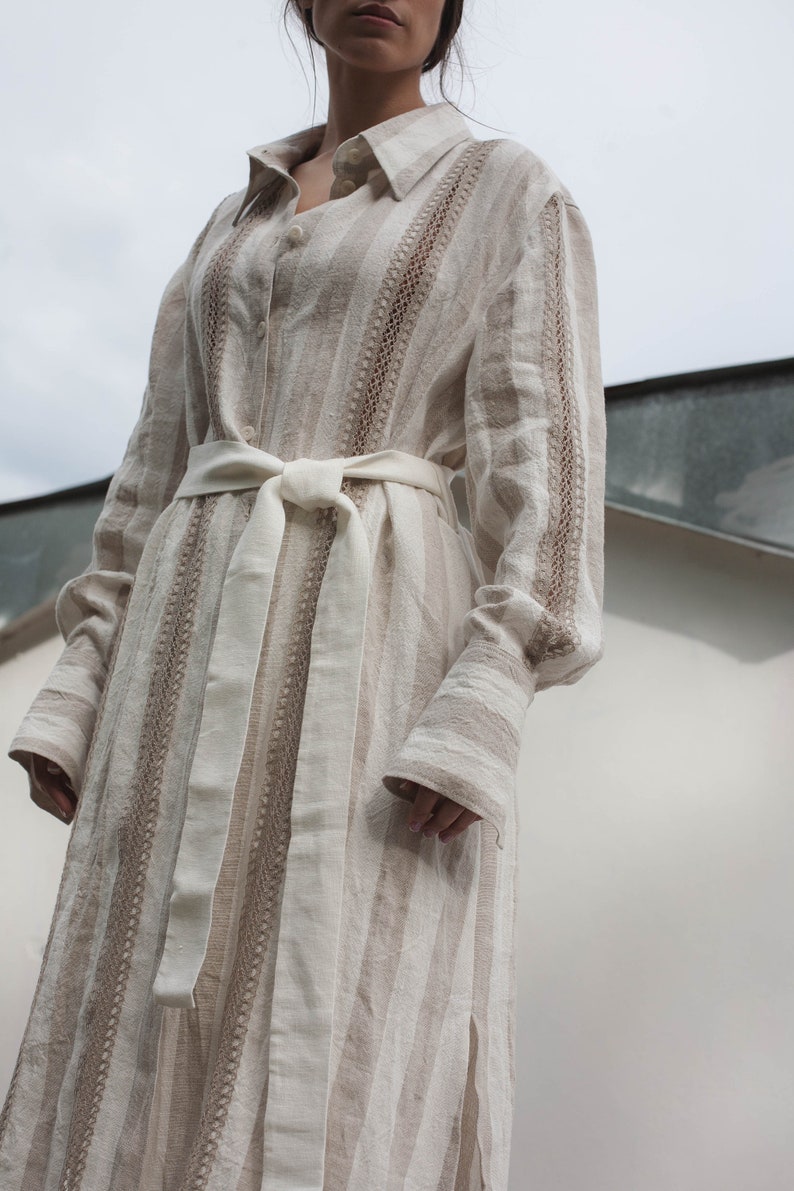 linen shirt dress with pockets and tie-belt image 5