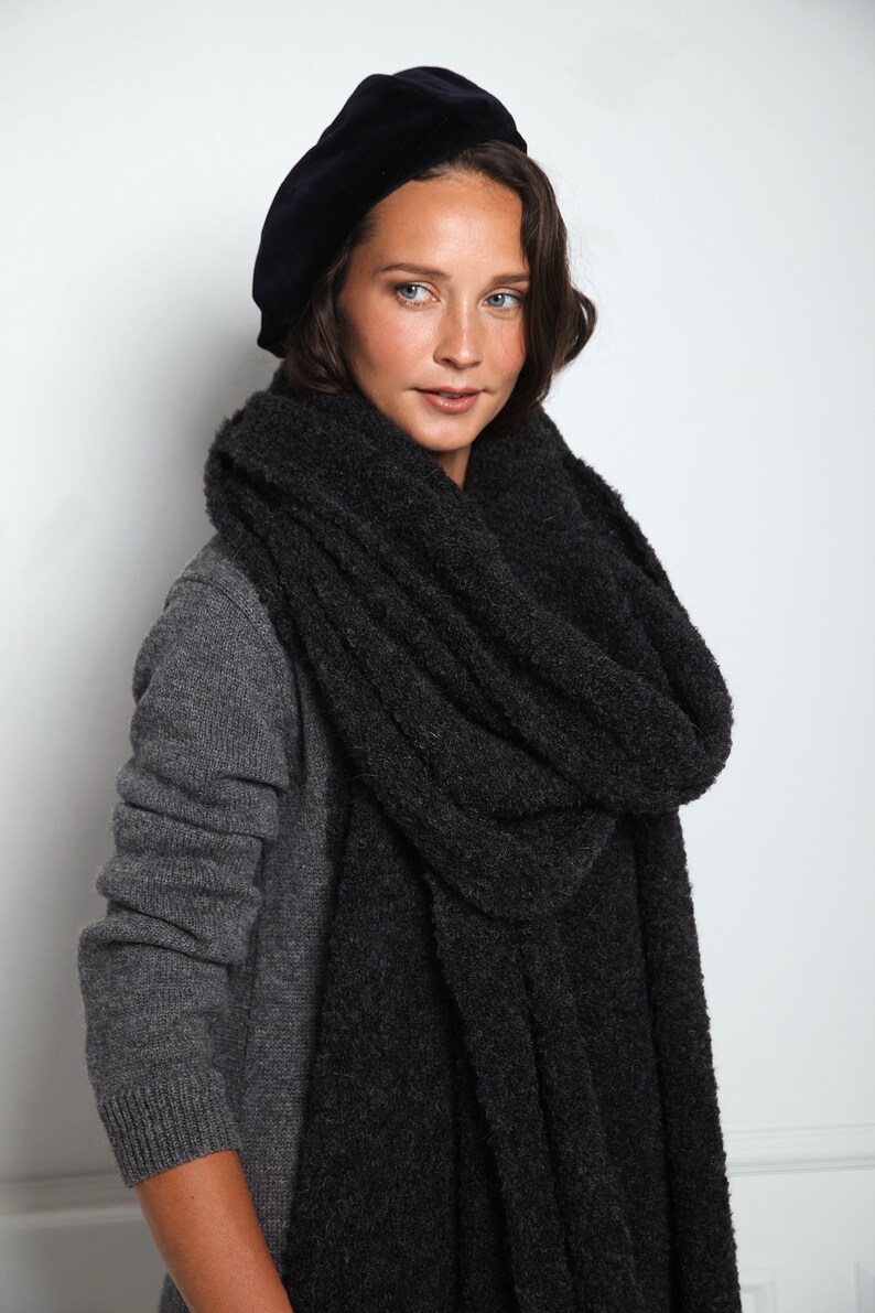 écharpe en alpaga/écharpe oversize/écharpe pour femme/écharpe en laine/grande écharpe/écharpe couverture wrap/écharpe beige/cadeau pour elle BLACK MELANGE