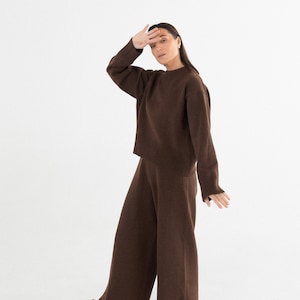 women wool pants / knitted women pants / wide-leg women trousers / palazzo pants zdjęcie 8