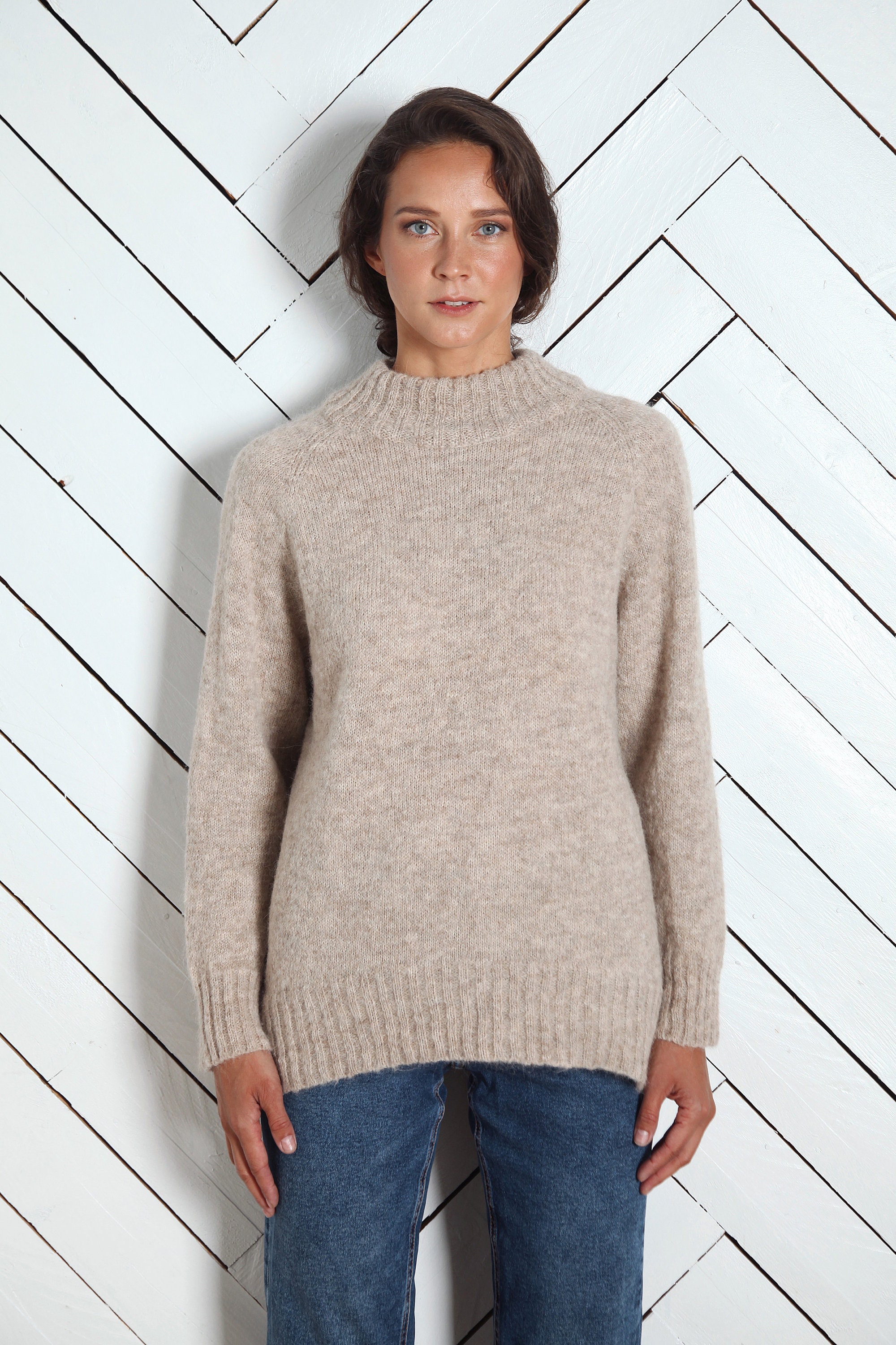 Alpaca Sweater Women/oversize Sweater/beige Pullover/wool Sweater