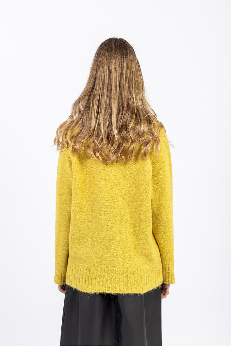 Alpaca wool blend pullover for women in soft yellow color. Anniversary gift for her. Premium quality knitwear. image 5