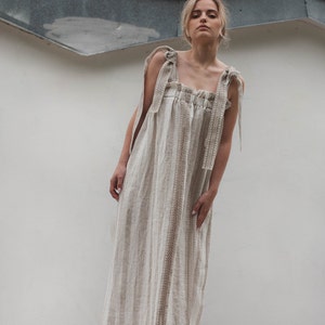 linen dress with lace inserts and tie-straps image 2