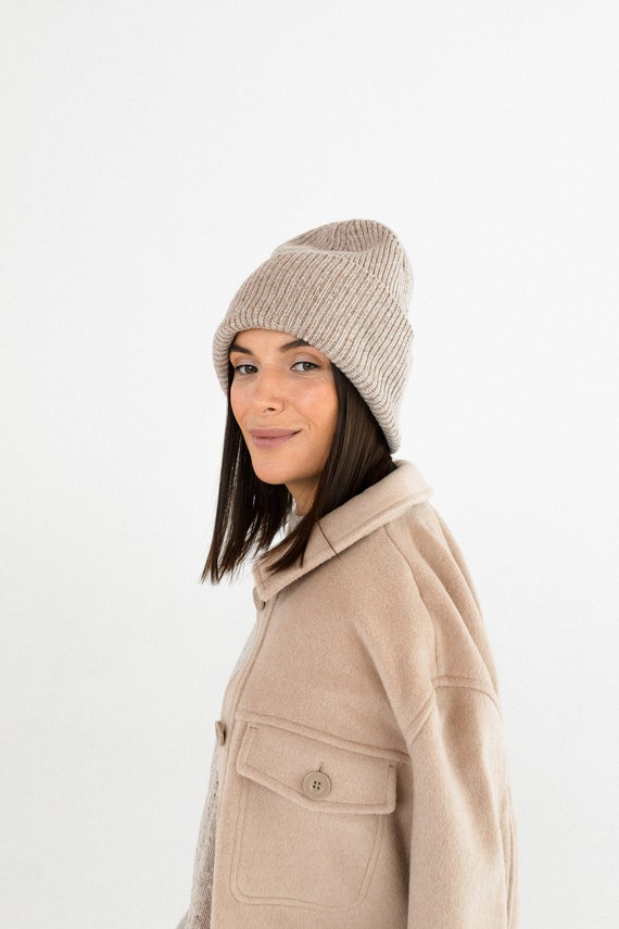Wool Beanie Hat / Rib Knit Beanie 