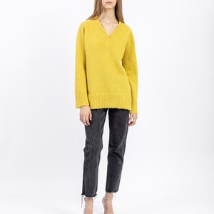 Alpaca wool blend pullover for women in soft yellow color. Anniversary gift for her. Premium quality knitwear. image 7