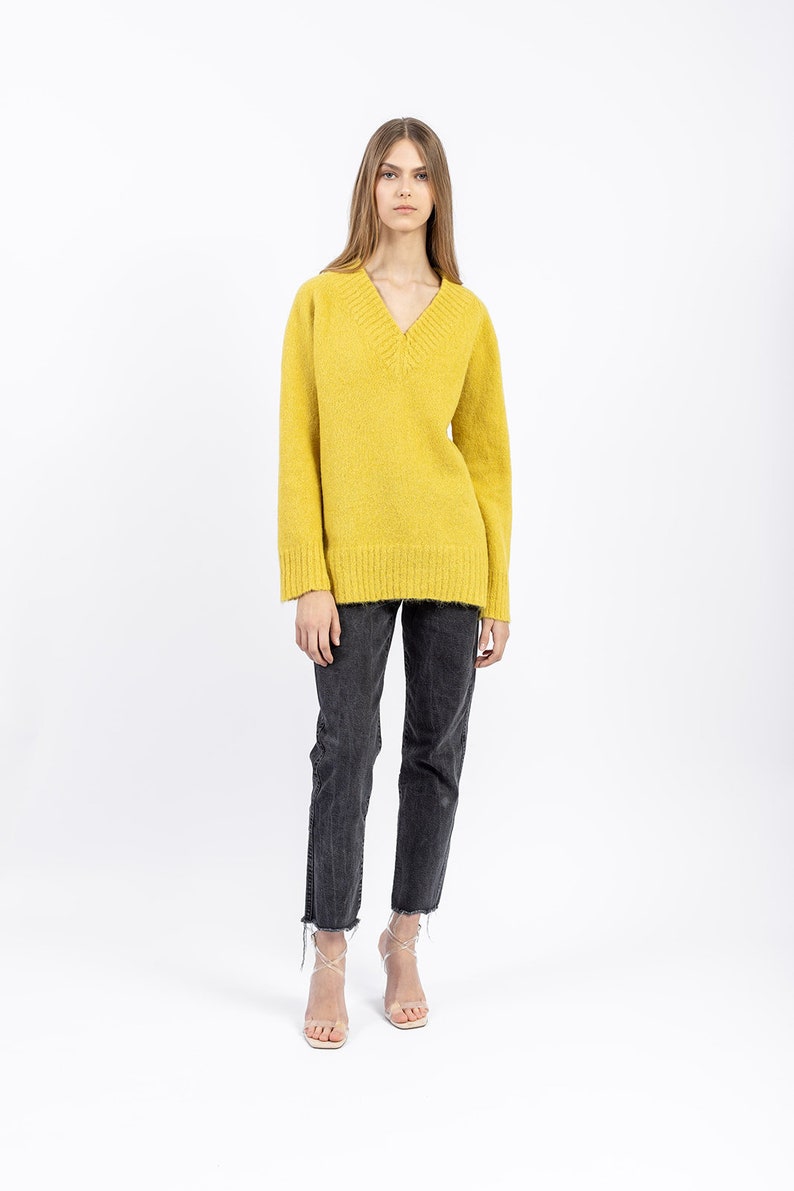 Alpaca wool blend pullover for women in soft yellow color. Anniversary gift for her. Premium quality knitwear. image 7