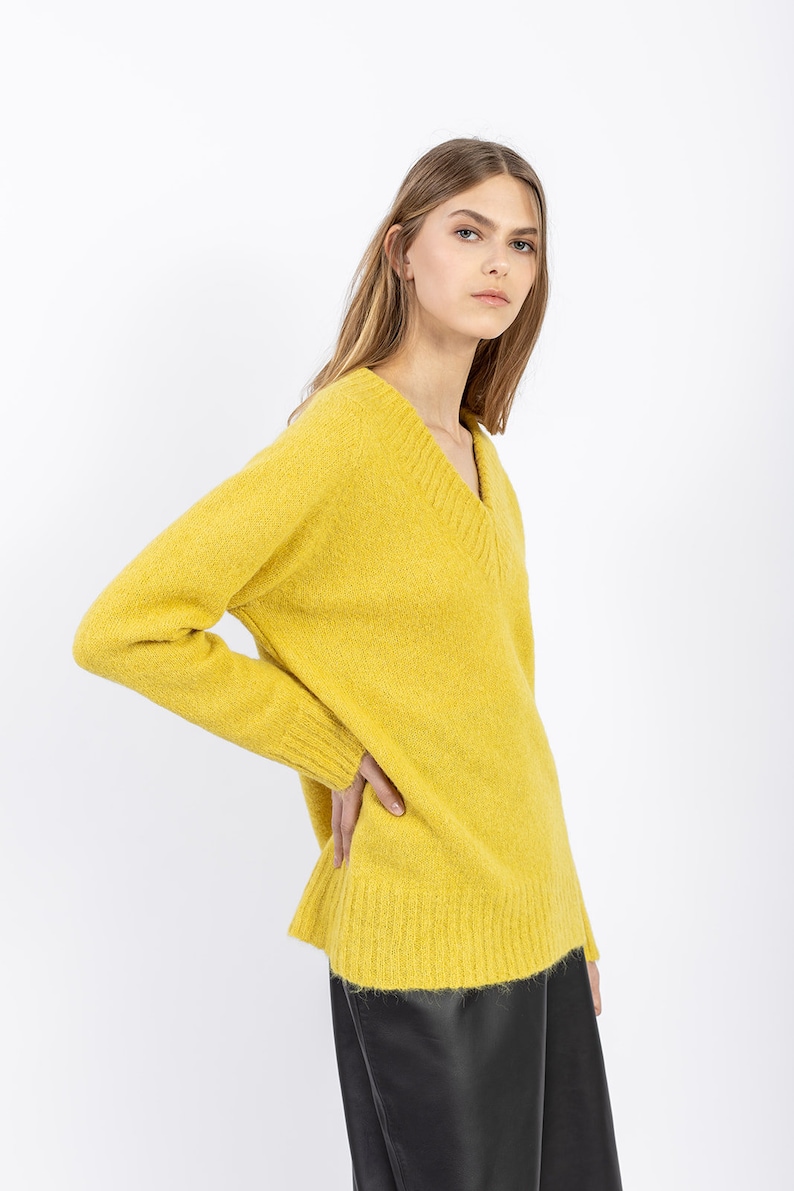 Alpaca wool blend pullover for women in soft yellow color. Anniversary gift for her. Premium quality knitwear. image 4