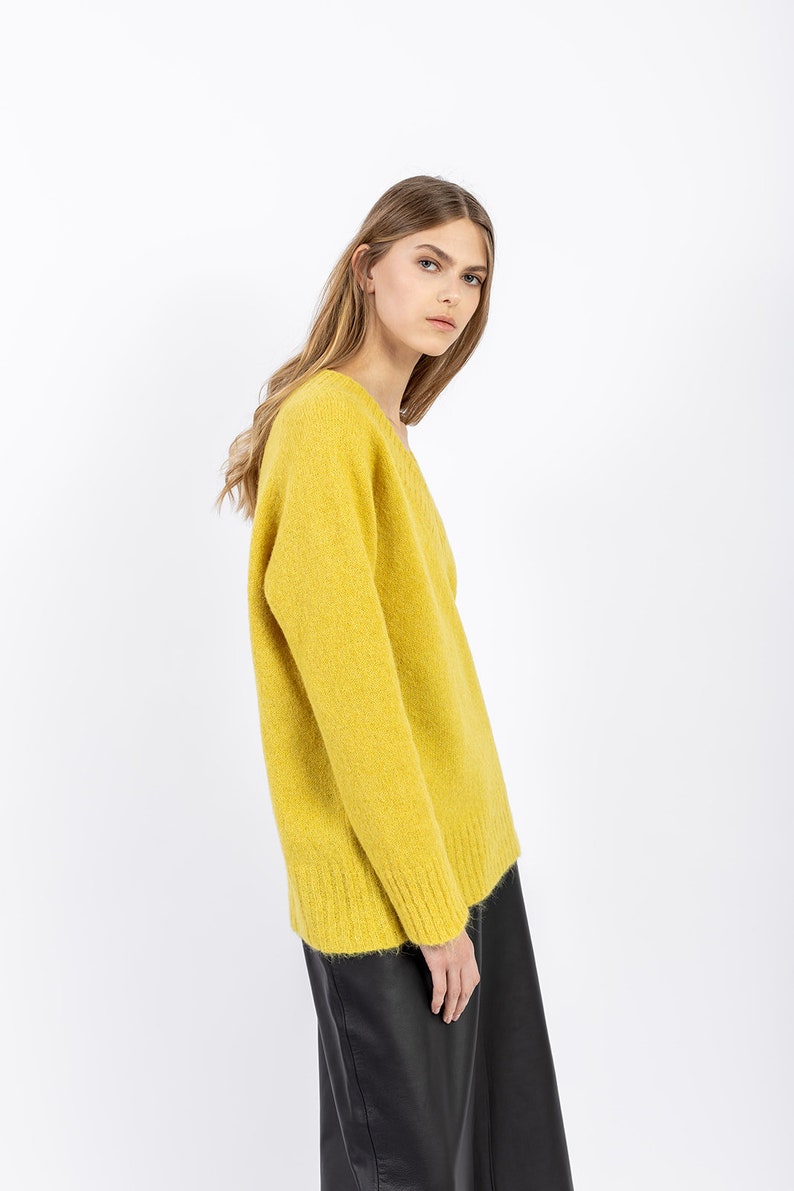 Alpaca wool blend pullover for women in soft yellow color. Anniversary gift for her. Premium quality knitwear. image 3