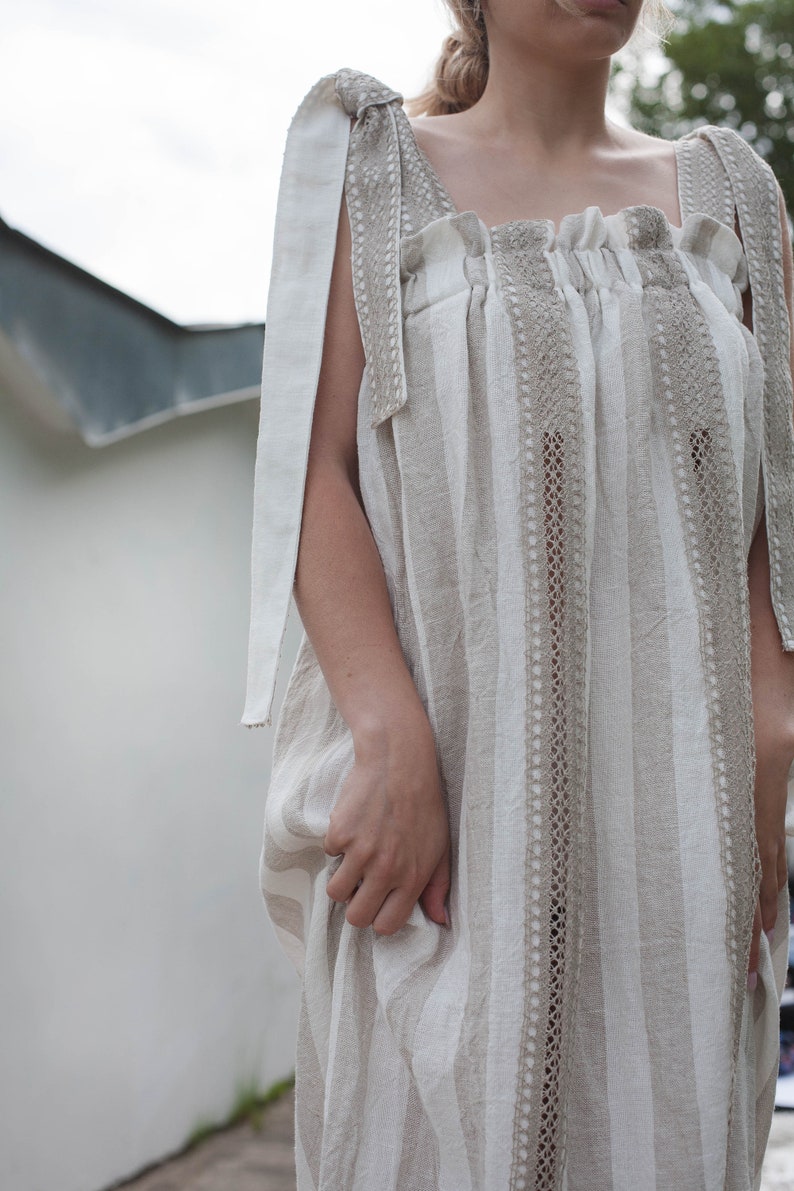 linen dress with lace inserts and tie-straps image 4