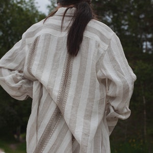 linen shirt dress with pockets and tie-belt image 4