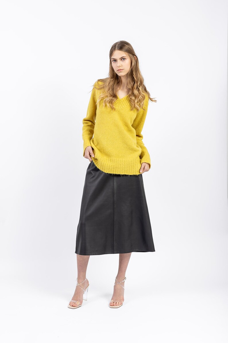 Alpaca wool blend pullover for women in soft yellow color. Anniversary gift for her. Premium quality knitwear. image 6