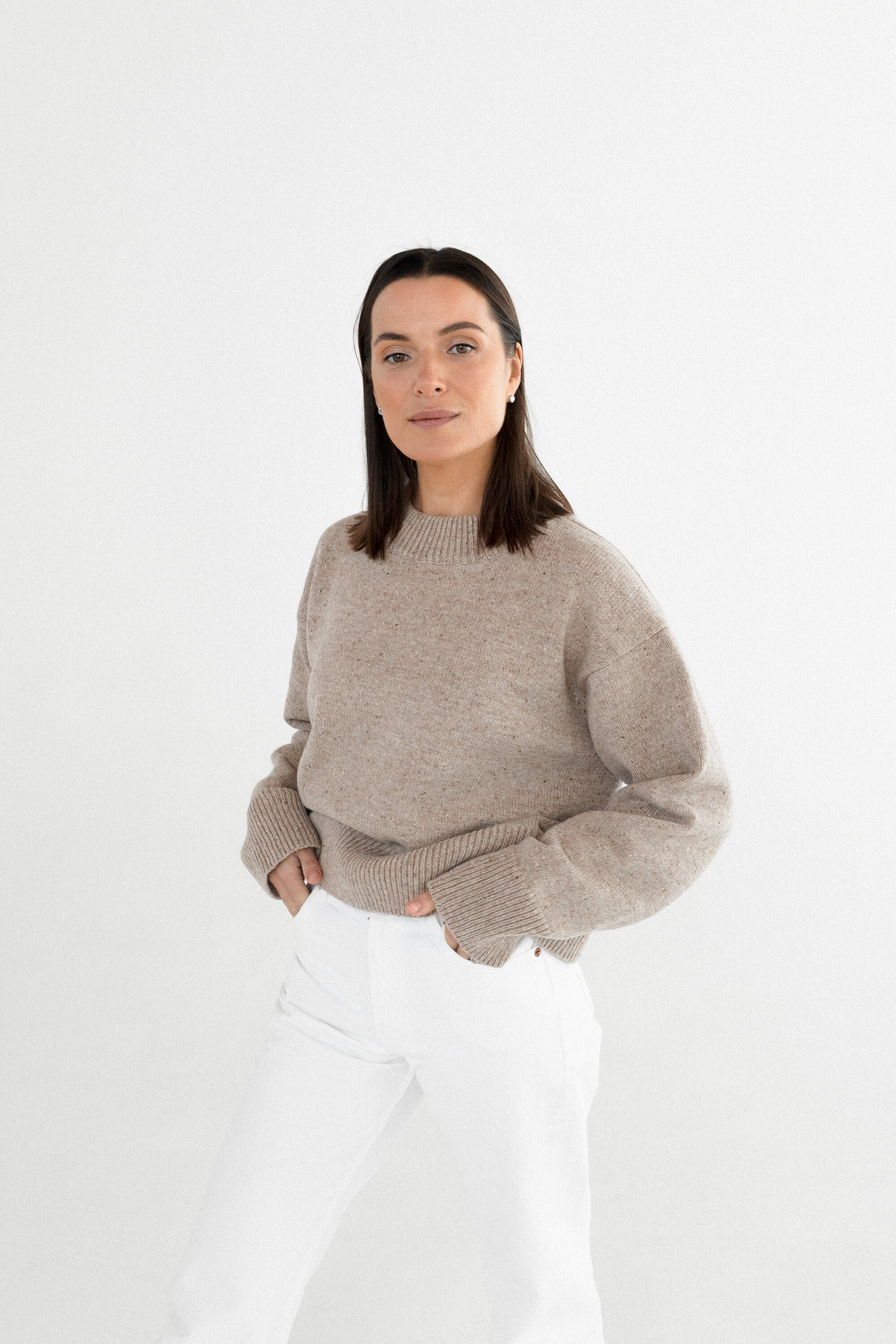 Oversized Wool Sweater Hand-Knitted Tweed Pullover