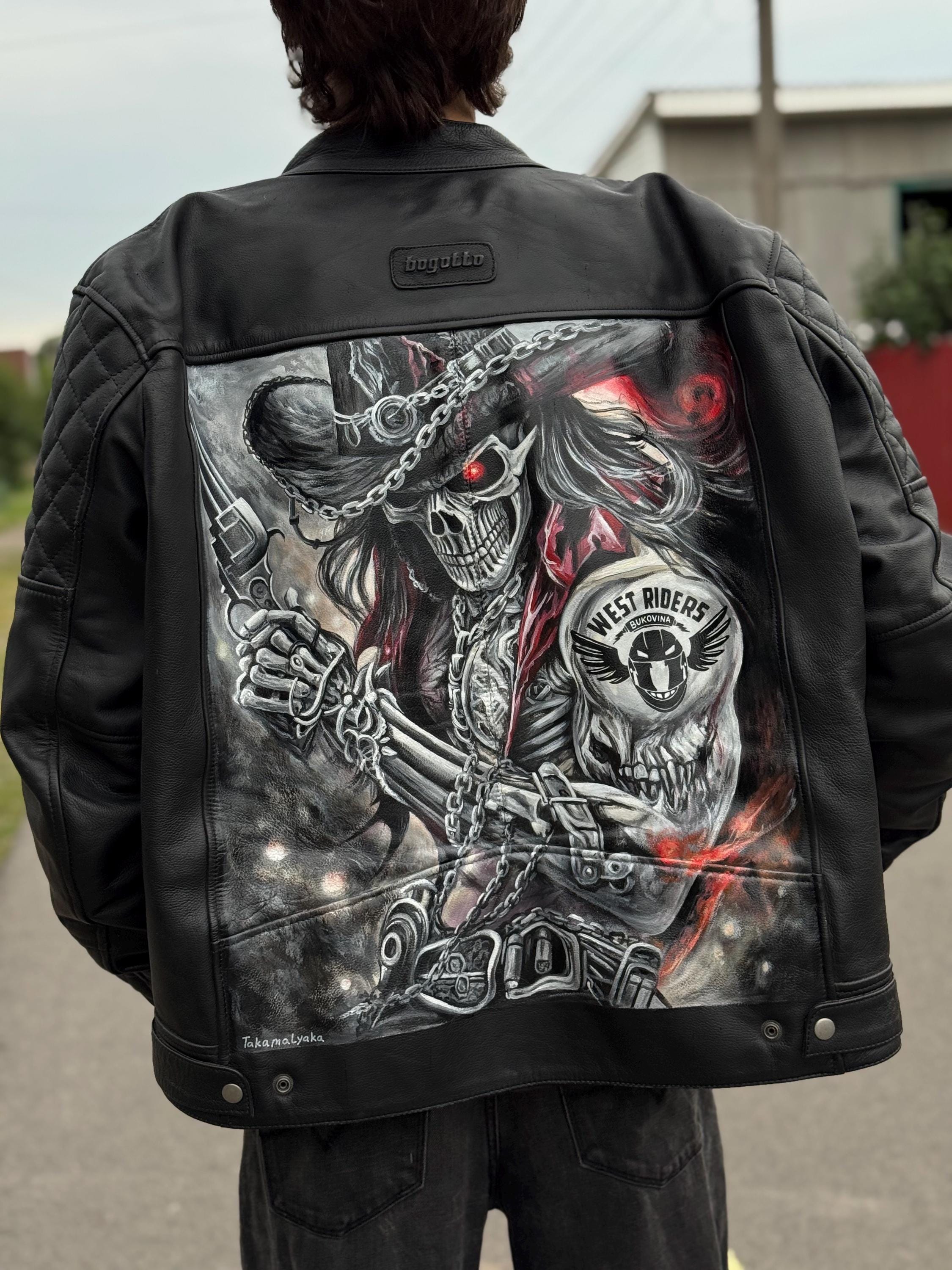 Custom Hand-painted Biker Jacket | Skull Gothic Art | Personalized 
