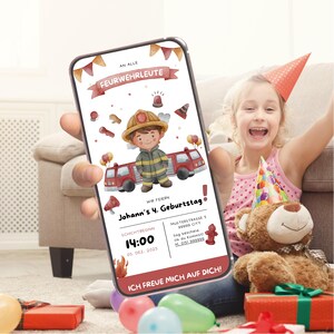 Cartão eletrônico para o aniversário de uma criança bombeira!
