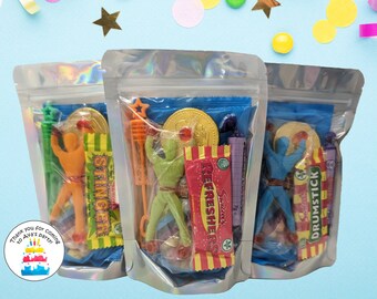 PERSONALISED Kids Pre Filled Party Bags, Any Text Any Image Sticker, Vegetarian, Stand Up Pouch, Goodie Bags, Loot Goody Girls Boys Party