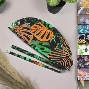 Scrub caps for men, surgical cap leaf, mens scrub hats, leaves scrub hat