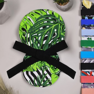 Leaves scrub cap, surgical caps, scrub caps ponytail, nurse hat big hair, womens scrub hats
