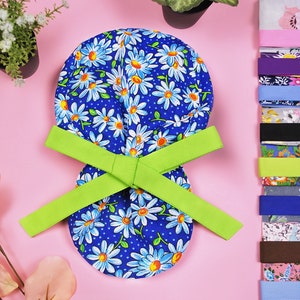 Floral scrub caps, ponytail scrub hats, nurse cap big hair, womens surgical hat