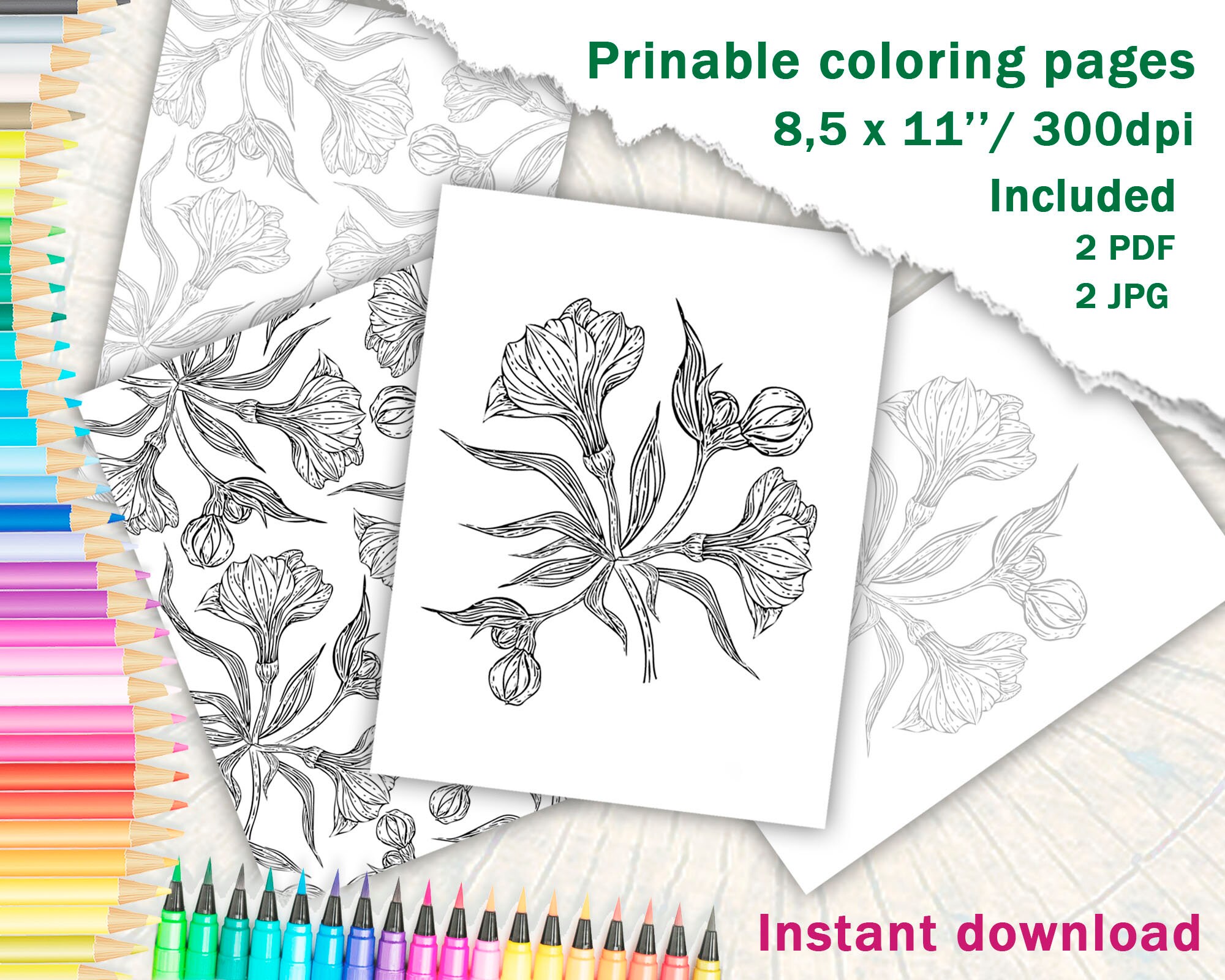 Printable Coloring Page Botanical Coloring Pages For Adults | Etsy