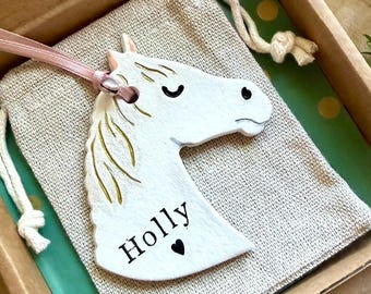 Personalised Horse Christmas Ornament, Pony Keepsake, Custom Name Tree decoration, Equestrian Bauble