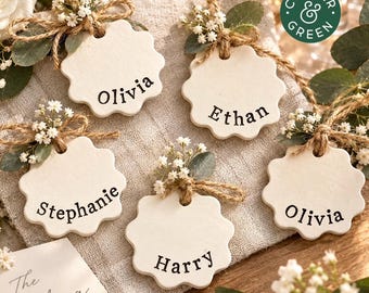 Personalised Clay Wedding Place Cards | Handmade Rustic Table Name Tags