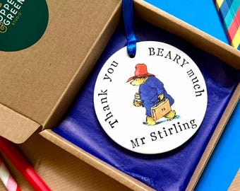 Handmade Paddington Bear Clay Bauble, Personalised Teacher Keepsake, Thank You Gift