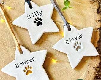 Personlised / Personalized Dog & Cat Christmas Tree Ornament - Star Decoration, Pet Bauble, Paw Print, Dog Lover Gift, Xmas Gift For Pets