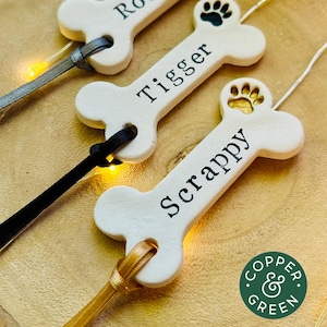 Adorno navideño personalizado con forma de hueso de perro – Decoración de arcilla para árbol de Navidad para mascotas, bola navideña para gatos y perros, recuerdo de animales, regalo para mascotas