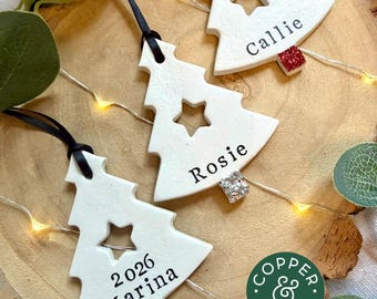 Personalised Christmas Decoration, Mini Tree Bauble, Christmas Tree, Christmas Personalized Ornament, Clay Tag, Christmas Decorations UK