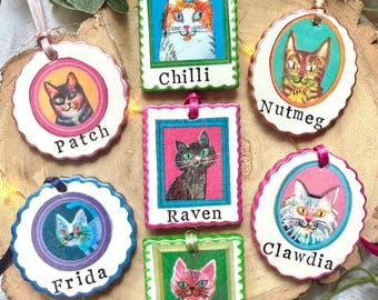 Personalised Cat Christmas Decoration, Handmade Clay Keepsake, Pet Name Bauble, Memorial Gift