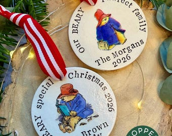Personalised Paddington Bear Christmas Ornament, Family Keepsake Decoration, Clay Tree Ornament