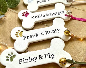 Personalised / Personalized Dog Bone Christmas Ornament - Clay Pet Tree Decoration, Cat & Dog Xmas Bauble, Animal Keepsake, Pet Gift