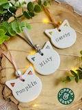 Personalised Cat Christmas Ornament: Handmade Clay Pet Keepsake, Custom name bauble