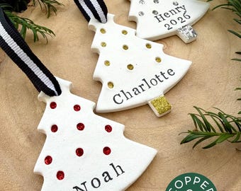 Personalised / Personalized Christmas Tree Decoration, Clay Tag, Custom Name Xmas Ornament, Tree Decor, Handmade UK