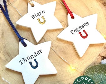 Personalised Horse Christmas Ornament, Handmade Pony Decoration, Equestrian Hanging Keepsake, Horseshoe