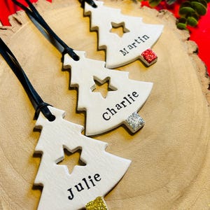 Personalised / Personalized Mini Christmas Tree Bauble – Clay Ornament Tag, Custom Xmas Decoration, Small Tree Décor, Handmade UK