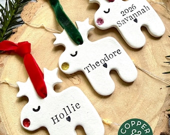 Personalised Reindeer Christmas Ornament – Handmade Clay Rudolph Bauble, Custom Name Xmas Decoration