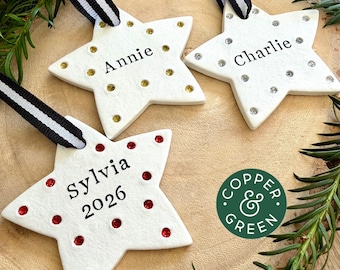 Personalised Christmas Star Ornament, Custom Name Tree Decoration, Personalized Star Bauble