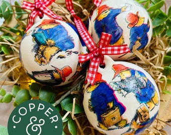 Paddington Bear Christmas Baubles: Handmade Decoupage Ornaments - Set of 3
