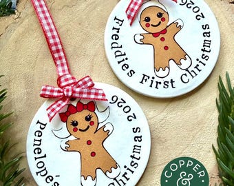 Personalised Baby's First Christmas Ornament, Handmade Clay Gingerbread Keepsake