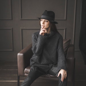 Suéter negro de cuello alto para mujer, suéter holgado de cuello alto, suéter clásico de gran tamaño, cuello alto negro para mujer