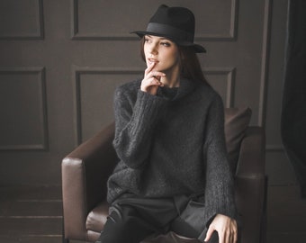 Black turtleneck sweater for women, loose fit  high neck sweater, classic oversized sweater, black womans turtleneck