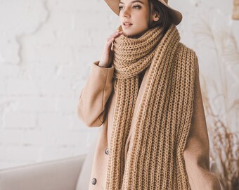 Big  long camel scarf, fluffy hand knit woman shawl, big long blanket scarf, cozy soft long neck warmer