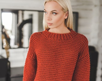 Bold knit oversized women sweater, big loop pullover, wool blend bulky sweater, chunky knit women pullover