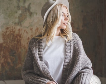 Soft alpaca hand knit women sweater coat, solid color short cardigan, open front casual coat, oversize sweater coat