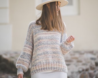 Creamy soft alpaca sweater, pastel stripped sweater for women, oversized pullover, big bulky sweater, chunky pullover for cold season