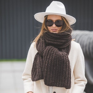 Soft brown winter scarf, long fluffy woman showl, chunky knit  big  blanket scarf, big  autumn wrap