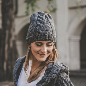 Cable knit women hat, chunky knit beanie, warm wool aran hat, warm handmade cap